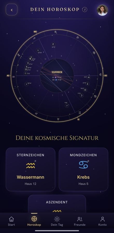 Screenshot der Astromantie-App